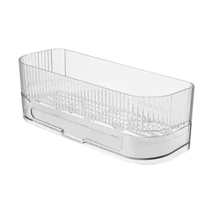 Minimalist transparent fluted kitchen sink organizer rack for sponges and soap storage