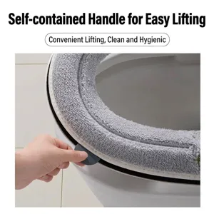 Soft plush winter toilet seat cover with zipper and hygienic lifting handle for home use