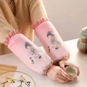 Lindos manguitos de dibujos animados rosas con cálido forro de felpa para el invierno