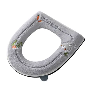 Soft thickened toilet seat cover with cute rabbit embroidery and zipper closure