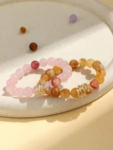 Elegant rose quartz and yellow crystal beaded bracelets with golden snake charms