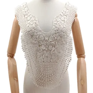 Embroidered Cotton Lace Fake Collar Hollow-out Floral Applique Women Clothing Accessory Elegant Retro Style Apricot