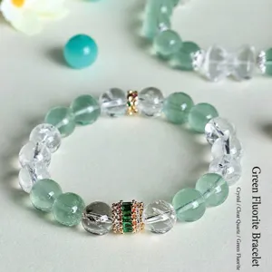 Natural Green Fluorite White Crystal Beaded Bracelet For Women Handmade Pi Xiu Bow Bracelet Rhinestone Gemstone Jewelry Gift