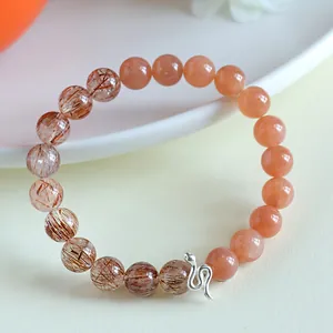 925 silver lucky snake beaded bracelet featuring Super Seven and Sunstone beads