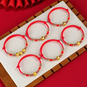 Bracelets tressés rouges avec des breloques serpent du zodiaque doré pour la chance