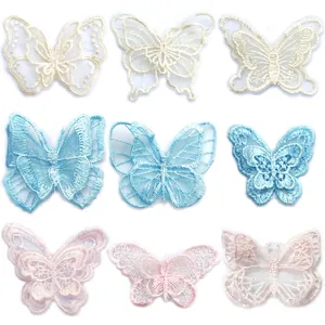 3D Organza Schmetterling Spitze Applikationen Bestickt Schmetterling Patches Für DIY Kleidung Haar Dekor Handgemachte Stickerei Schmetterling Aufkleber