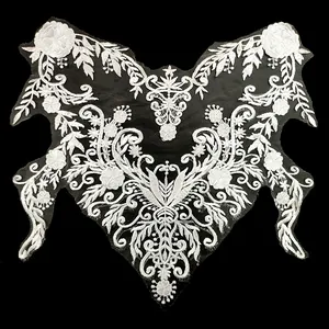 Elegante Applicazione in Pizzo con Lustrini Ricamati per Scollatura Abito da Sposa Colletto Finto Patch Floreale Ricamata