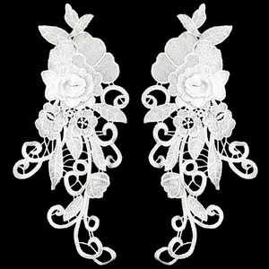 Detailed view of white 3D water-soluble floral lace appliques for DIY apparel decoration
