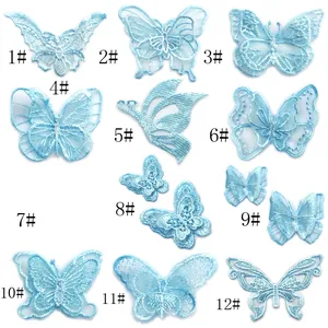 Hellblaue Schmetterling Spitzen-Stickpatches in 12 Stilen