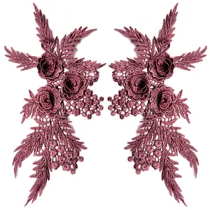 3D Water Soluble Lace Patches Symmetrical Rose Flower Embroidery Appliques DIY Clothing Accessories For Wedding Dress Crafts