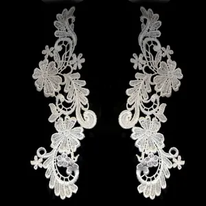 Detail of symmetrical 3D floral lace embroidery patches for clothing DIY accessories