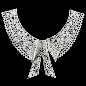 Elegant white lace bow collar accessory with intricate milk silk embroidery detail