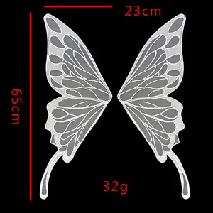 Detail view showing dimensions of large butterfly wing lace embroidery patches for clothing
