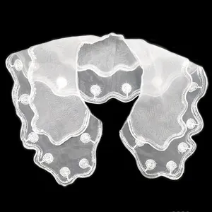 White Lace Doll Collar Embroidered Organza Sequin Double Layer Detachable Collar DIY Clothing Accessory For Women