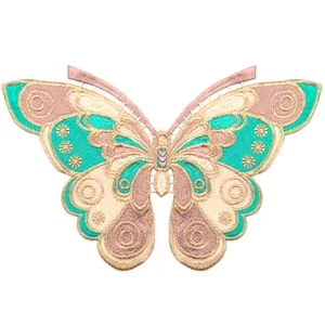 Detailed view of the intricate gold thread butterfly embroidery lace collar patch applique