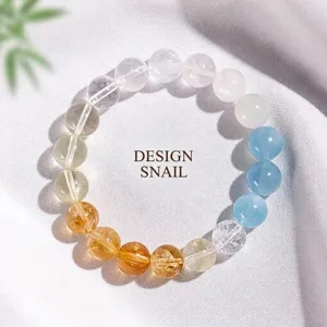 Pulsera de cuentas de cristal natural con aguamarina, citrina y cuentas de cuarzo