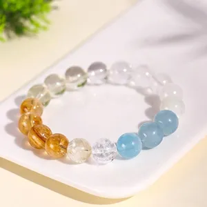 Pulsera de cuentas de cristal natural multicolor con citrina, aguamarina y fantasma blanco