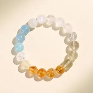 Pulsera de cuentas de cristal natural multicolor con aguamarina y citrino