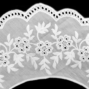 Detailed white floral embroidered lace collar with hollowed-out pattern on black background