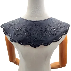 Elegant black floral embroidered fake collar with hollow details for decorative shoulder wrap