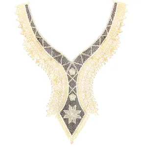 Applique de décolleté en dentelle brodée or et noir avec motif floral ajouré