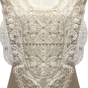 Detailed view of intricate white cotton embroidered hollow lace fake collar applique for garments