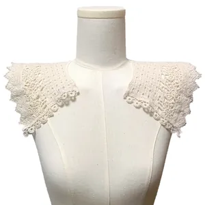 Intricate cotton lace detachable doll collar with hollow-out floral crochet detail