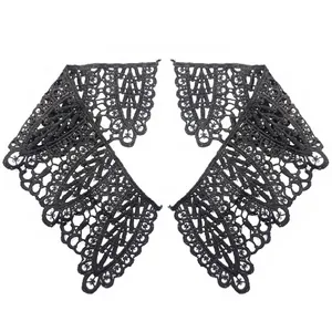 Pair of black lace hollow embroidery patches for DIY fake collar neck decoration