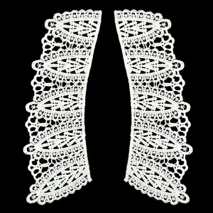 Detailed view of white milk silk embroidered lace collar patches with hollow design