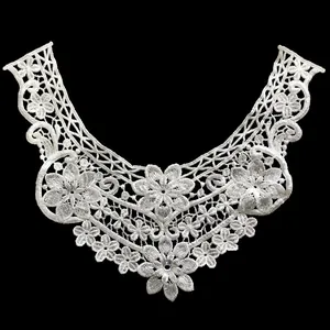 Elegante Cuello Falso de Encaje Bordado Blanco Con Lentejuelas Floral Hidrosoluble Apliques para Coser para Vestido de Novia Mujer Accesorios de Ropa