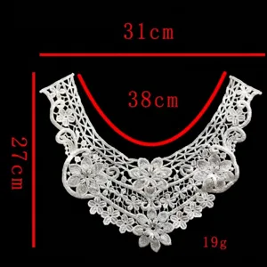 Cuello de encaje con lentejuelas blancas para decoración de vestidos DIY 31x27cm