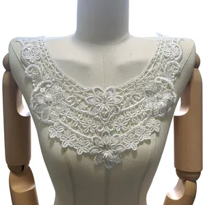 Elegante cuello de encaje con lentejuelas blancas parche para decoración de vestidos