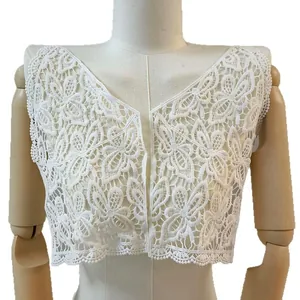 Elegant white milk silk embroidered lace applique with symmetrical butterfly pattern for garments