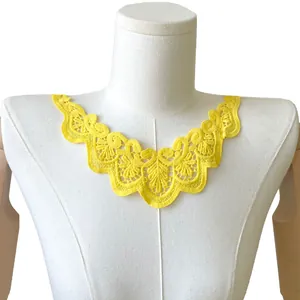 Yellow water-soluble milk silk lace collar applique for DIY embroidery sewing projects