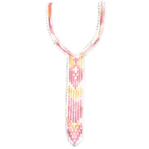 Close-up of a colorful geometric embroidered lace fake collar piece for garments