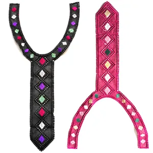 Colorful embroidered lace collar patches with geometric heavy embroidery patterns for clothes