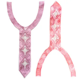 Exquisite purple and pink embroidered lace collar pieces with geometric diamond pattern