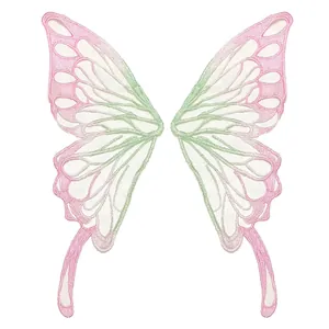 Embroidered butterfly lace applique with pink and green gradient for DIY clothing