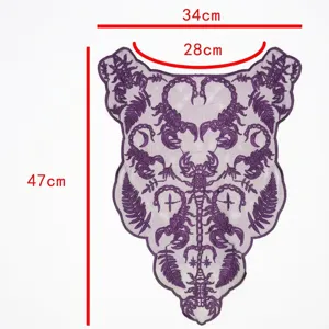 Full dimensions for the purple scorpion embroidered lace collar patch accessory