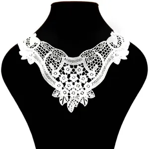 Elegant Polyester Water Soluble Lace False Collar Embroidered Floral Hollow Detachable Collar For Women Dress Costume Accessory