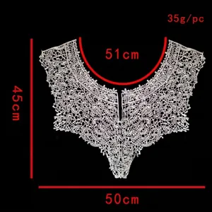 Detailed dimensions of white lace false collar with intricate floral embroidery design