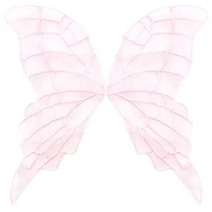 Detailed view of pink lace mesh embroidered butterfly patches with symmetrical design
