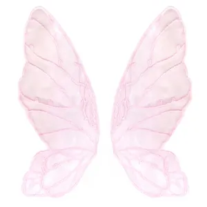 Close-up detail of pink lace mesh butterfly embroidery for DIY clothing accessories