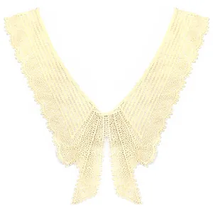 Elegant cream lace detachable collar with intricate water-soluble embroidery floral details.