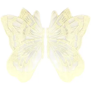 Detailed view of beige symmetrical lace embroidered butterfly patches for DIY crafts
