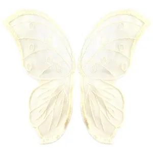 Pair of symmetrical beige lace butterfly embroidery patches for DIY craft accessories