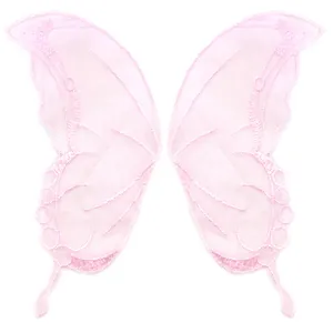 Macro view of pink lace embroidered butterfly patches for DIY clothing sewing decoration