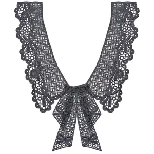 Detailed view of the dark grey water-soluble lace bowknot fake collar embroidery