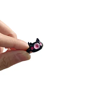 Cute cartoon black monster adjustable open ring with unique pink eye design for women