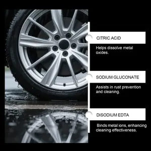 Infografica dettagliata degli ingredienti dello spray antiruggine per cerchi auto